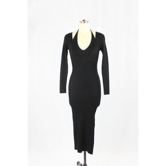 NWOT HEARTLOOM Sevilla Black Ribbed Knit Layered Halter Neck Midi Dress, Size XS - Picture 4 of 13